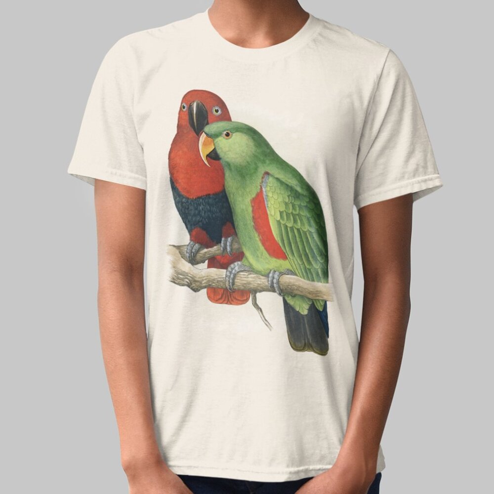 Papuan Eclectus Vintage Parrot Print Short Sleeve Graphic Tee T-shirt S M L XL